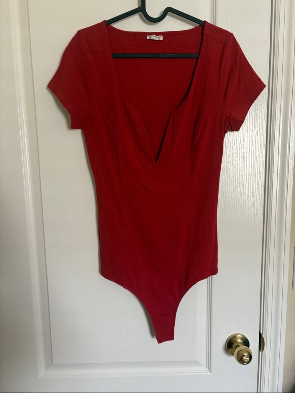 Free People Deep Conversations Rust Red Deep V Short Sleeve Bodysuit - Picture 5 of 11